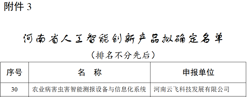 喜報！云飛科技入選河南省人工智能創新產品和創新應用名單